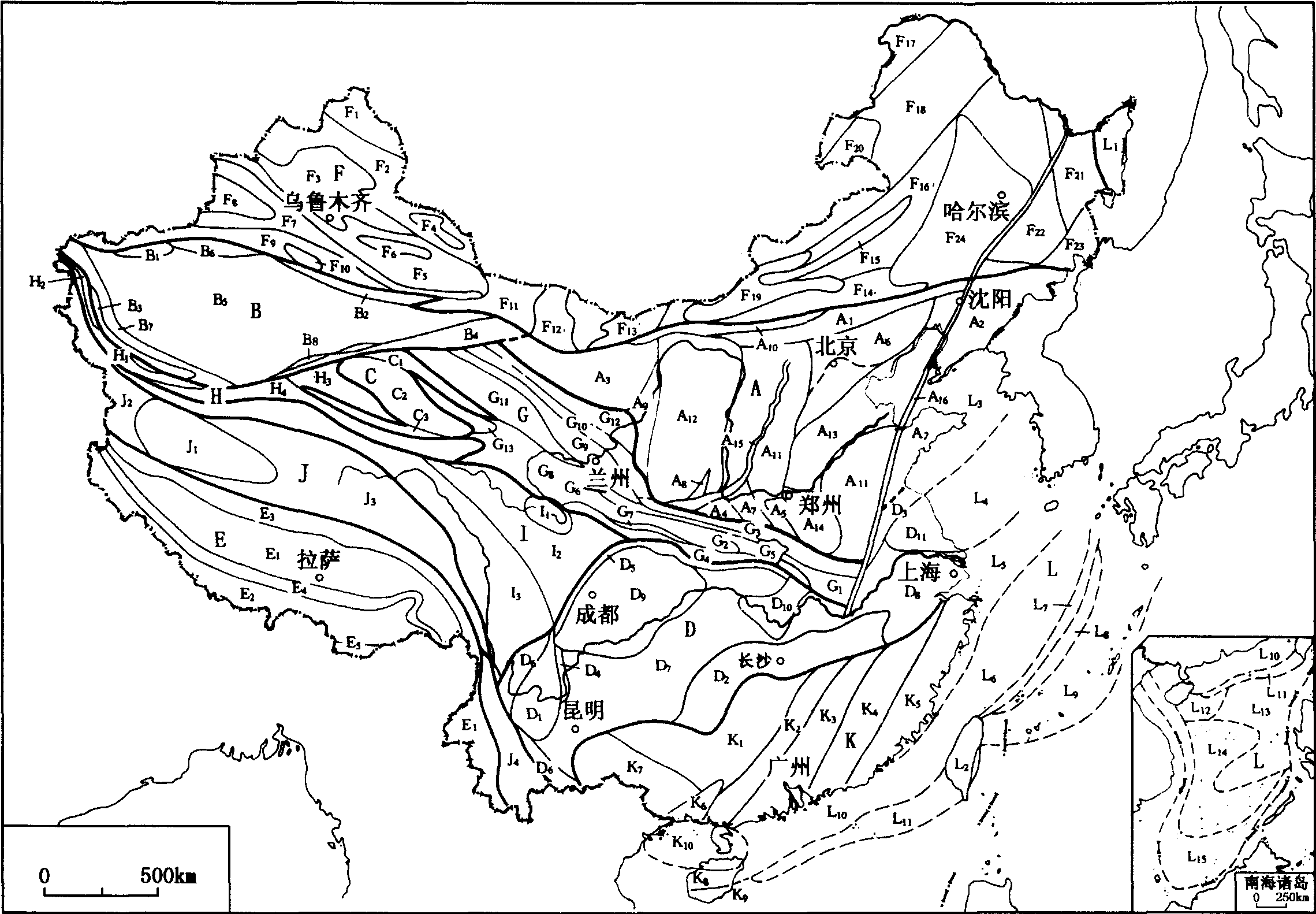 圖1—1 中國(guó)區(qū)域構(gòu)造單元分區(qū)略圖