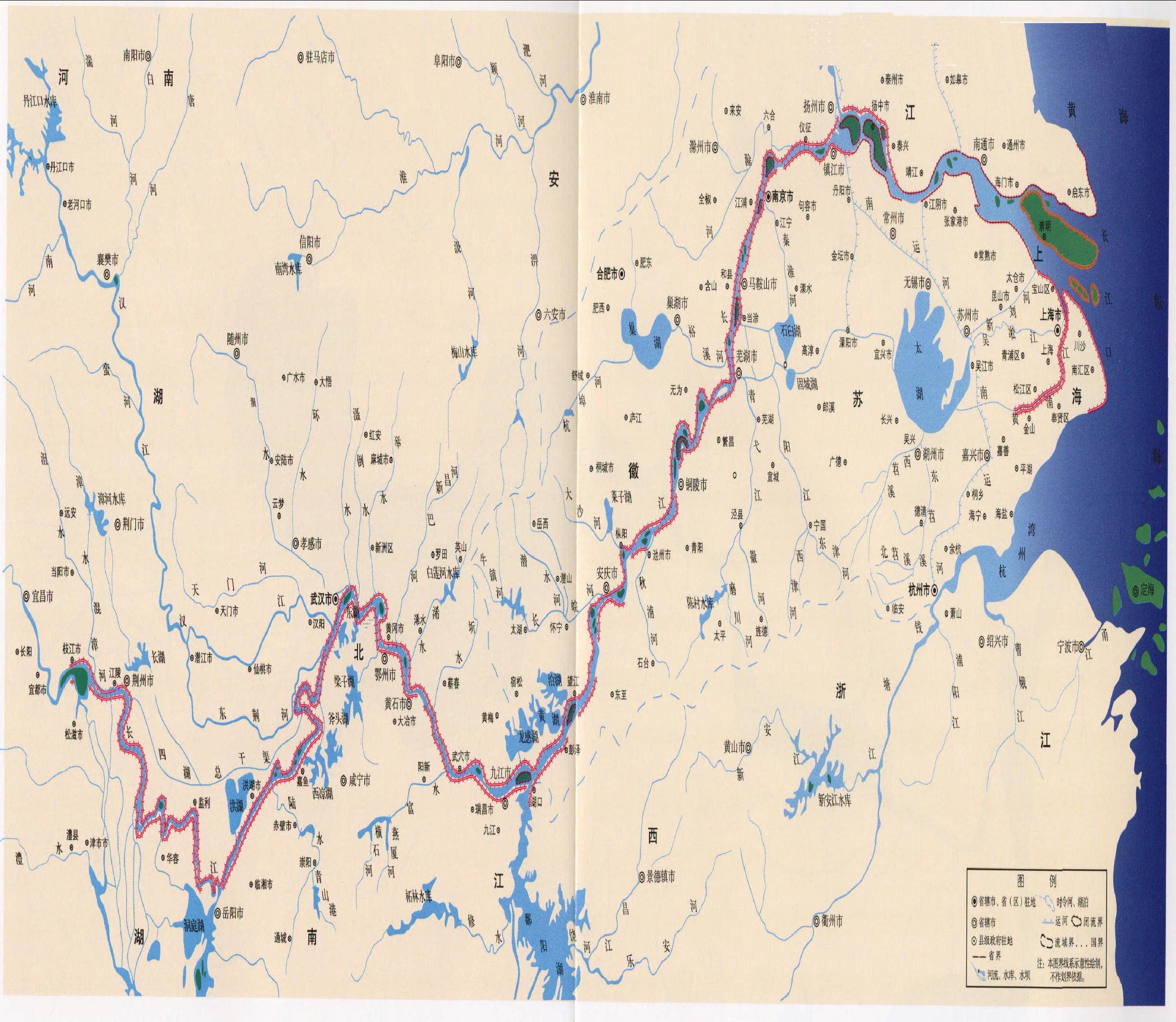 長江下游(長江口-鄱陽湖口)水系示意圖