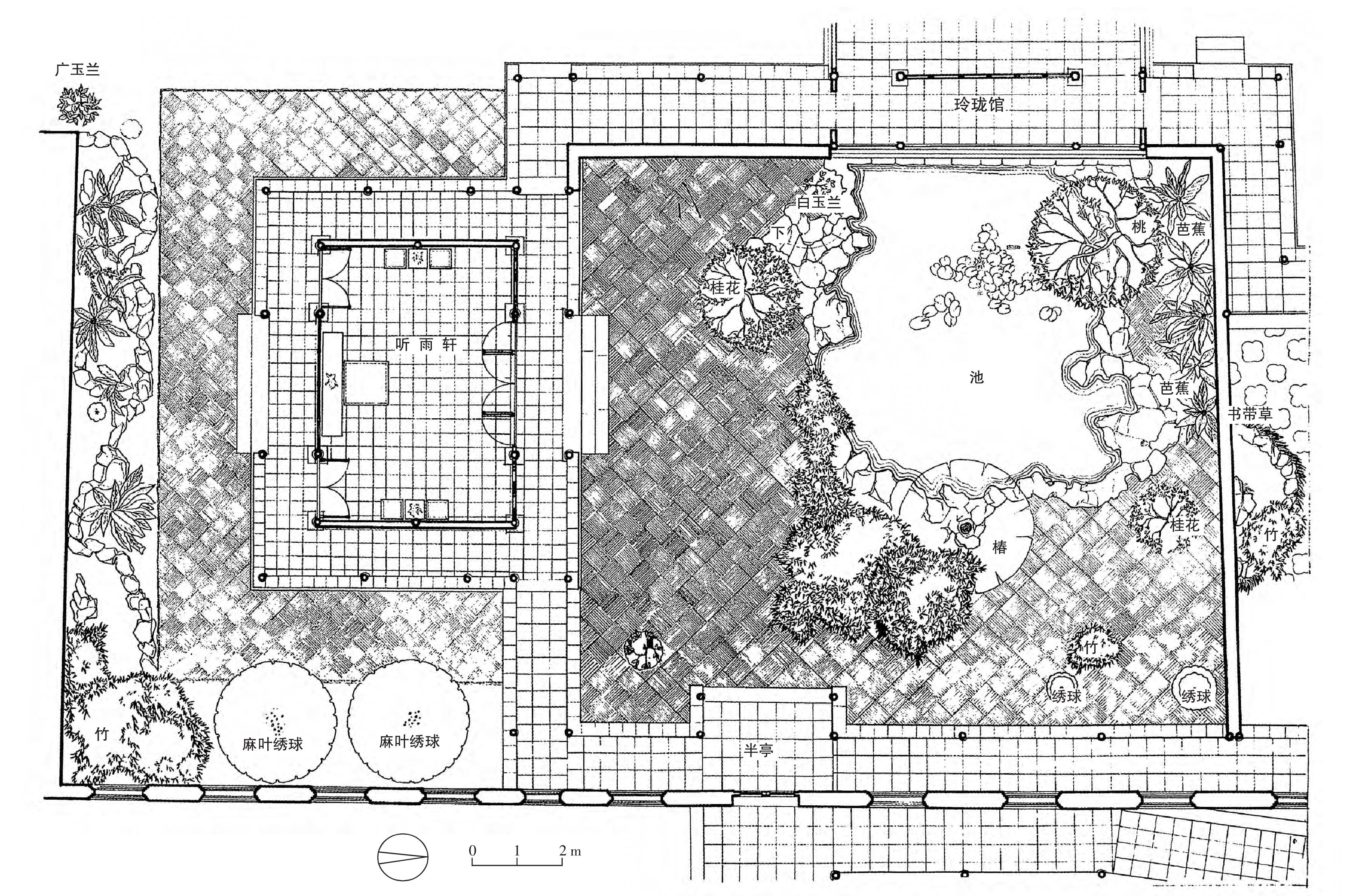 拙政園聽雨軒庭院平面圖