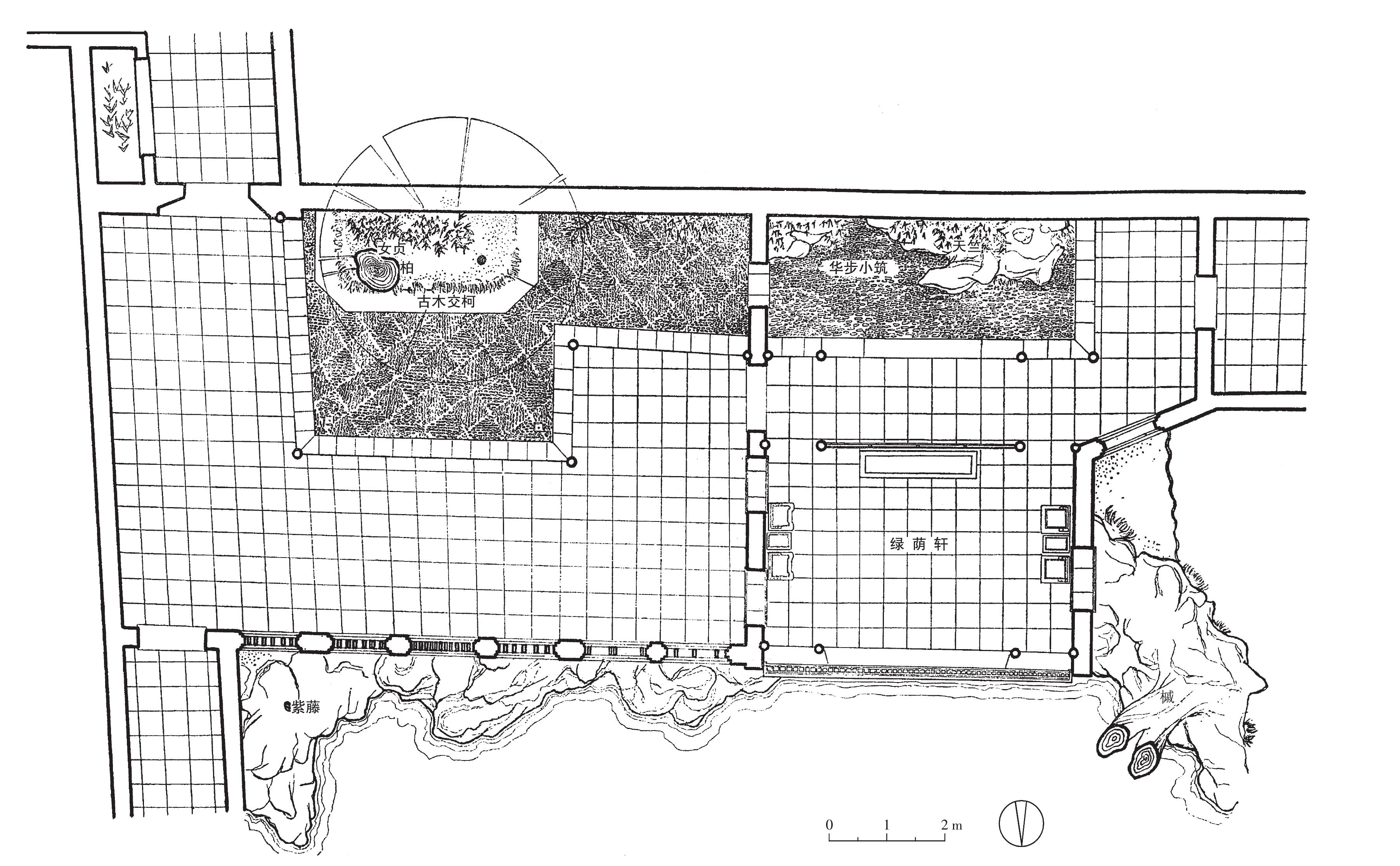 留園古木交柯與華步小筑平面圖