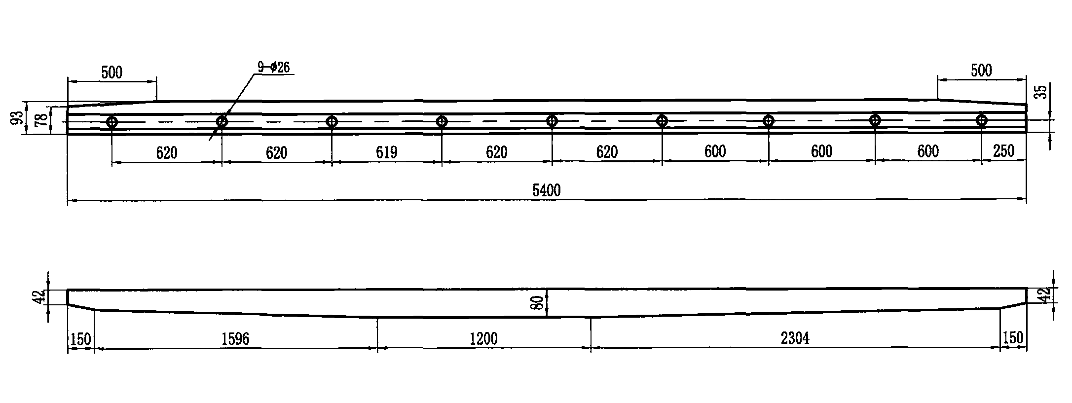 60kg/m鋼軌9號(hào)(V值≤120km/h)單開(kāi)道岔轍叉及護(hù)軌 直向槽型護(hù)軌