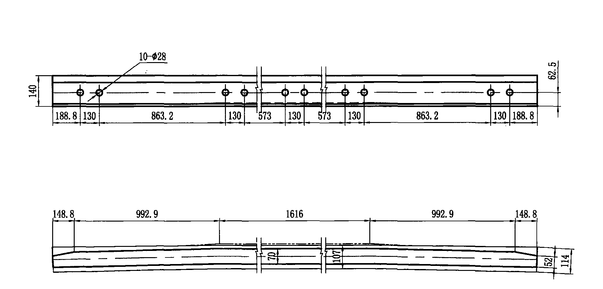 43kg/m鋼軌5m間距交叉渡線9號高錳鋼轍叉及護軌 件號2護軌